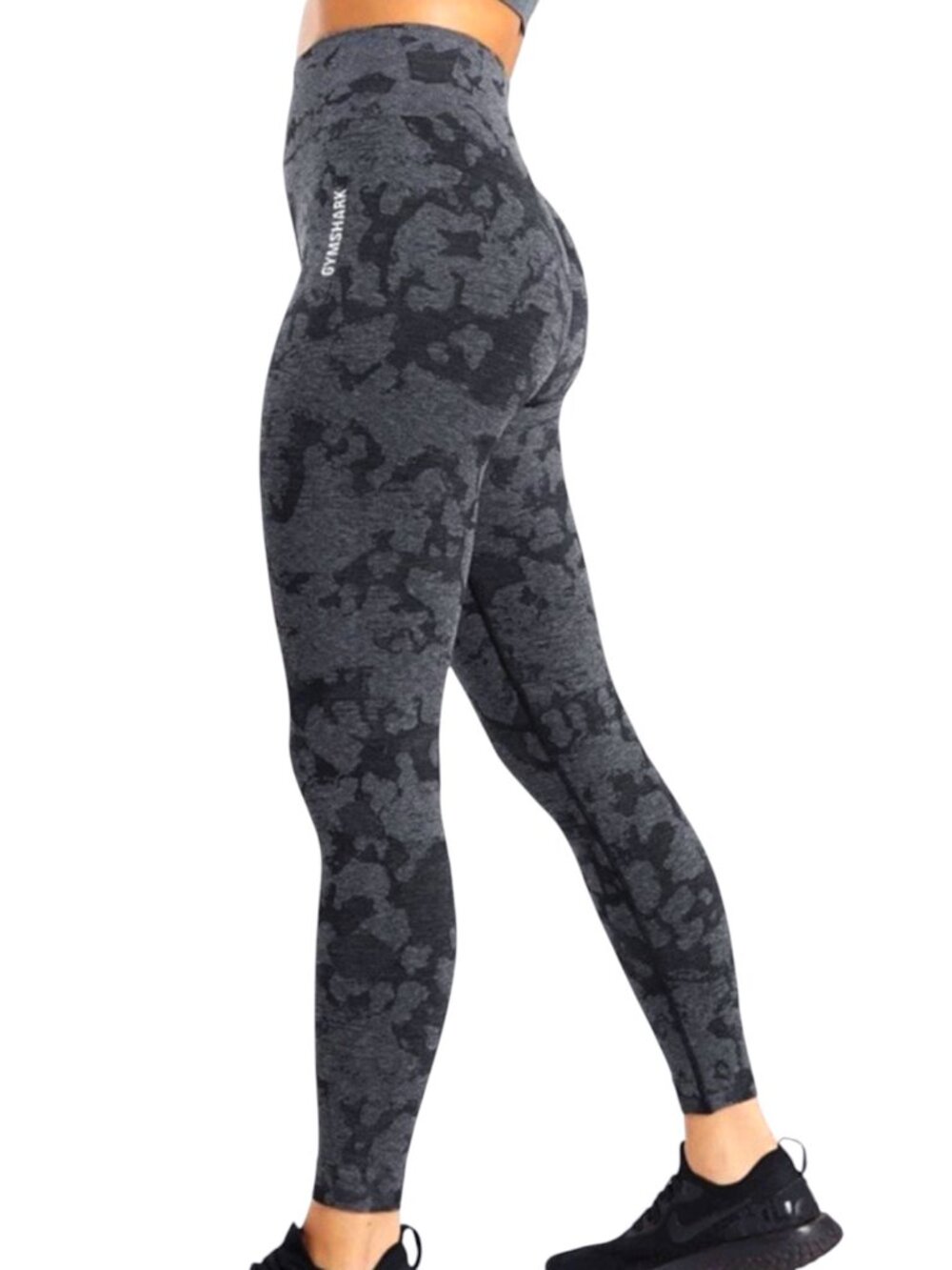 GYMSHARK ADAPT SEAMLESS CAMO LEGGING RUCHED BACK ANKLE CROP GYM STREET BLACK S